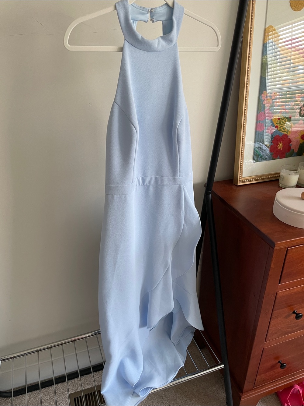 Aqua Pastel Blue One-Shoulder Ruffle Maxi Dress